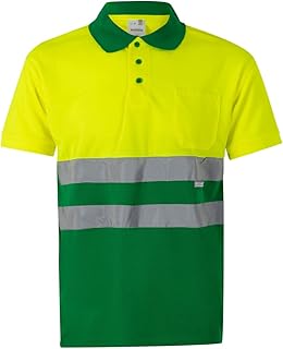 173, Polo Bicolor Manga Corta AV, Color Verde Hierba y Amarillo Flúor, Talla 5XL