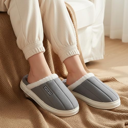 Image of VRITRAZ Men's Plush Winter Slippers | Soft Furry Lined Indoor Slides | Warm Comfortable Anti-Slip Home Footwear