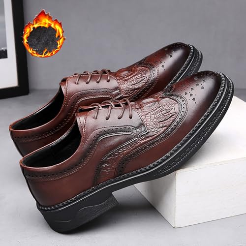 Men's Winter Plush Lined Dress Shoes, Engraved Leather Oxford Comfortable Leather Casual Business and Wedding for Men2