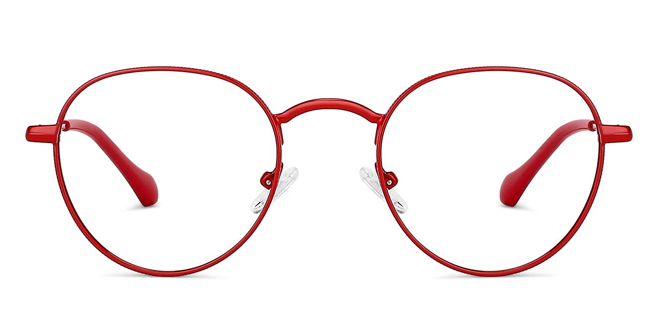 LENSKART BLU| Zero Power Bluecut & Antiglare Computer Eyeglasses | Red Full Rim Round | For Men & Women | Small | LB E14131
