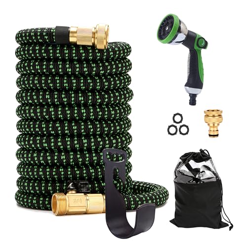 Mangueira De Jardim Retrátil De 30 Metros Com Pulverizador De 10 Bicos Funcionais, Mangueira Elástica Retrátil Leve E Flexível Com Núcleo De Látex Dobrável Durável E Conexões De Latão Sólido, Verde