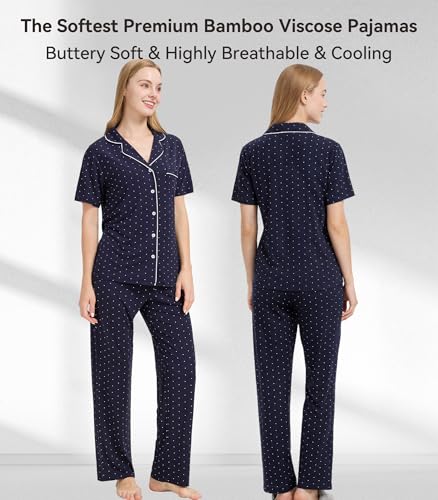 Image of WiWi Viscose from Bamboo Women's Pajamas Set Super Soft Button Down Top and Pants Sleepwear Cooling Pjs S-3X