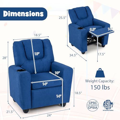 Image of Kids Chair Leather Recliner Sofa w /Cup Holder, Anti-Slip Feet, Adjustable Backrest & Footrest for Kids /Children /Toddlers, 3+ Age Group, Up to 157lbs, Black /Pink /Beige /Brown