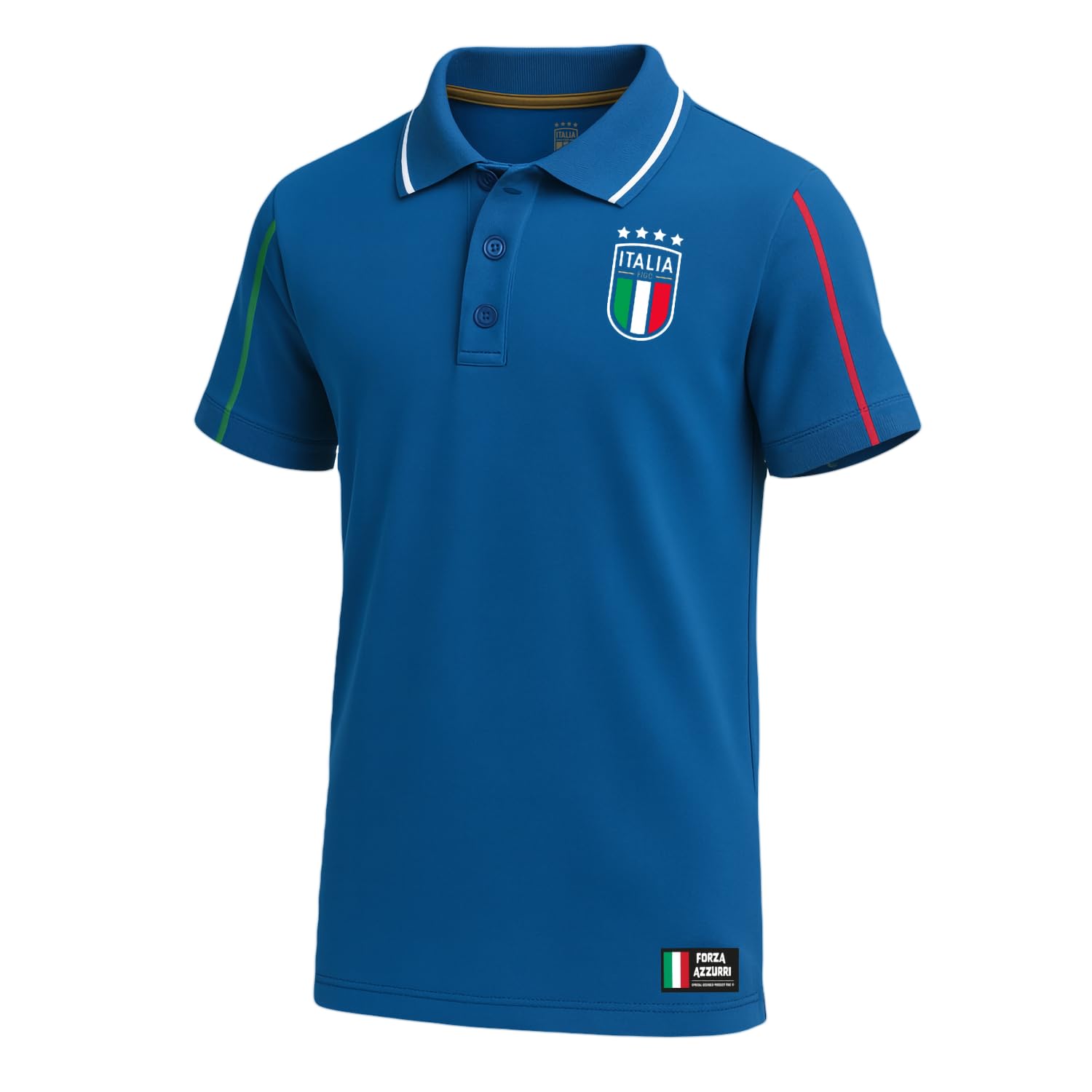 ITALIA FIGC Polo Uomo Ufficiale – Maglia Azzurra in Cotone con Logo Tricolore – Maniche Corte