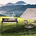 Folding Campfire Grill Height Adjustable Stainless Steel Barbecue Charcoal Grill with Legs Folding Portable BBQ Tool for Versatile Campfire Outdoor Camp Cooking (27.56 * 15.75 * 32.1in)
