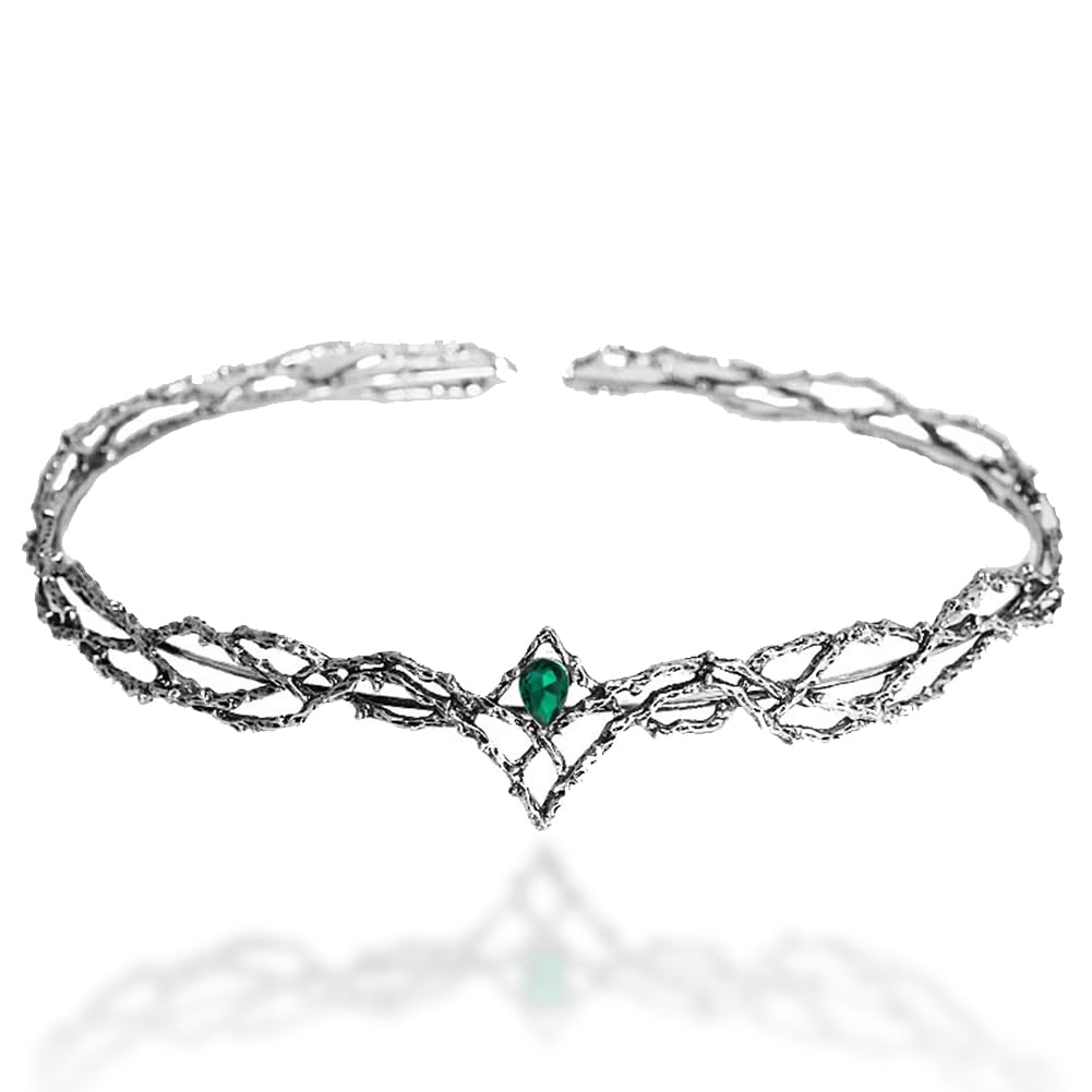 REYOK Elfo Corona de Cristal, Plata Tiara con Cristales, Diamante Verde Tocado Novia Tiara Adornos, Regalos de Joyería Decoración Banquete Nupcial Cosplay Cumpleaños Fiesta para Niña Mujer Princesa