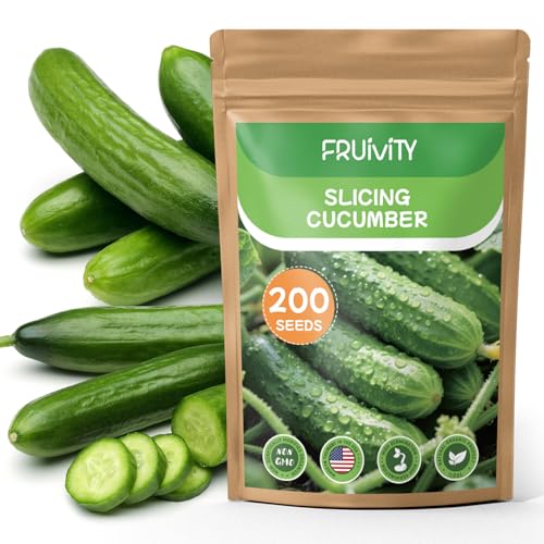 Fruivity 200+ Organic Heirloom Slicing Cucumber Seeds High Yield Disease Resistant for Trellis Raised Bed & Container Garden