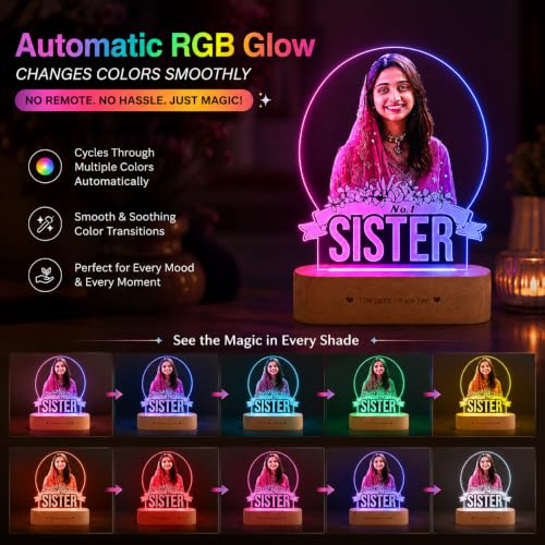 Image of ZOCI VOCI Personalized HD Color Photo Lamp for Sister with RGB Color Changing LED, Custom Acrylic Picture Lamp, Premium Raksha Bandhan Gift for Sister from Brother, No.1 Sister Memory Night Light