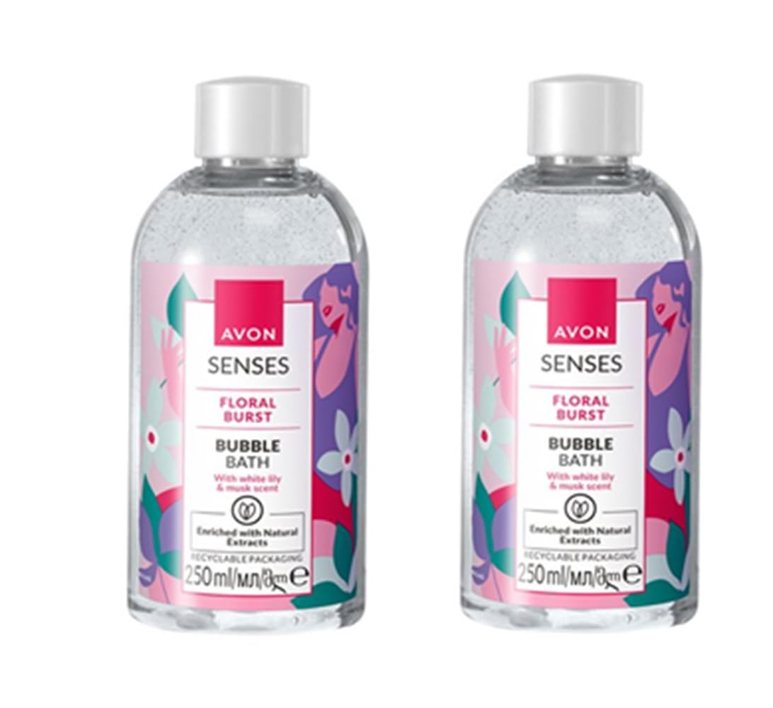 Pack of 2 Senses Floral Burst Bubble Bath – White Lily and Musk Fragrance 2 x 250ml by Avon.