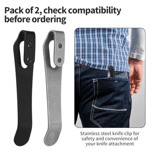 Image of Gosknor 2pcs Stainless Steel Pocket Clip, 2.36 Inch Length Deep Carry Pocket Clip Replacement with Screws Knife Holder Tools Accessories for Men