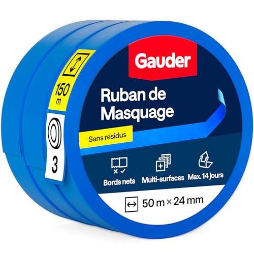 GAUDER Ruban de Masquage pour Peinture - Ruban Adhésif de Précision pour Travaux de Rénovation, Décoration et Bricolage - Bande de Peinture Facile à...