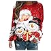 Felpa con cappuccio stampato Natale da donna Autunno inverno sportivo Casaul Blusa di Camicia di Natale a maniche lunghe divertente con collo rotondo e cuciture Hoodie Pullover, Rosso, S