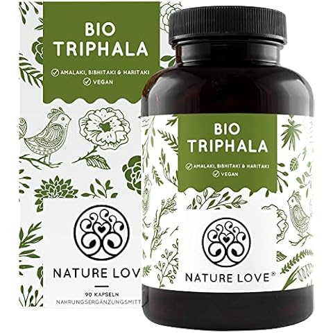 NATURE LOVE® Bio Triphala - Hochdosiert mit 500mg je Kapsel - 180 Kapseln - Hochwertiger Rohstoff aus Indien - Laborgeprüft und zertifiziert Bio, in Deutschland produziert Cover