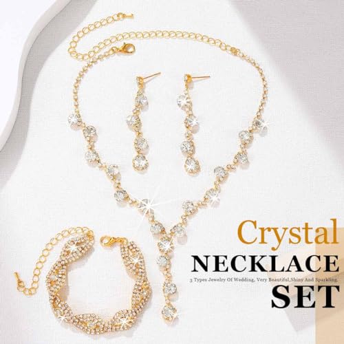 Sixexey Rhinestone Jewelry Set Sparkly Prom Jewelry Necklace Wedding Necklace Jewelry Accessories for Women2