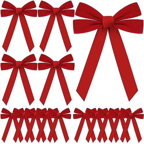 Yuxung 50 Pcs Large Red Velvet Christmas Bow Wreath Bow Tree Topper Ornament Bow for Garland, Indoor Outdoor Holiday Decorations (12 x 18 Inches)