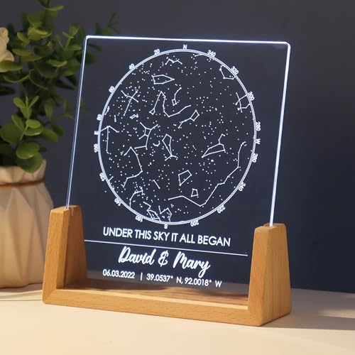 Custom Star Map Night Light, Personalized Night Sky Constellation Map Plaque Frame, Star Themed Gifts