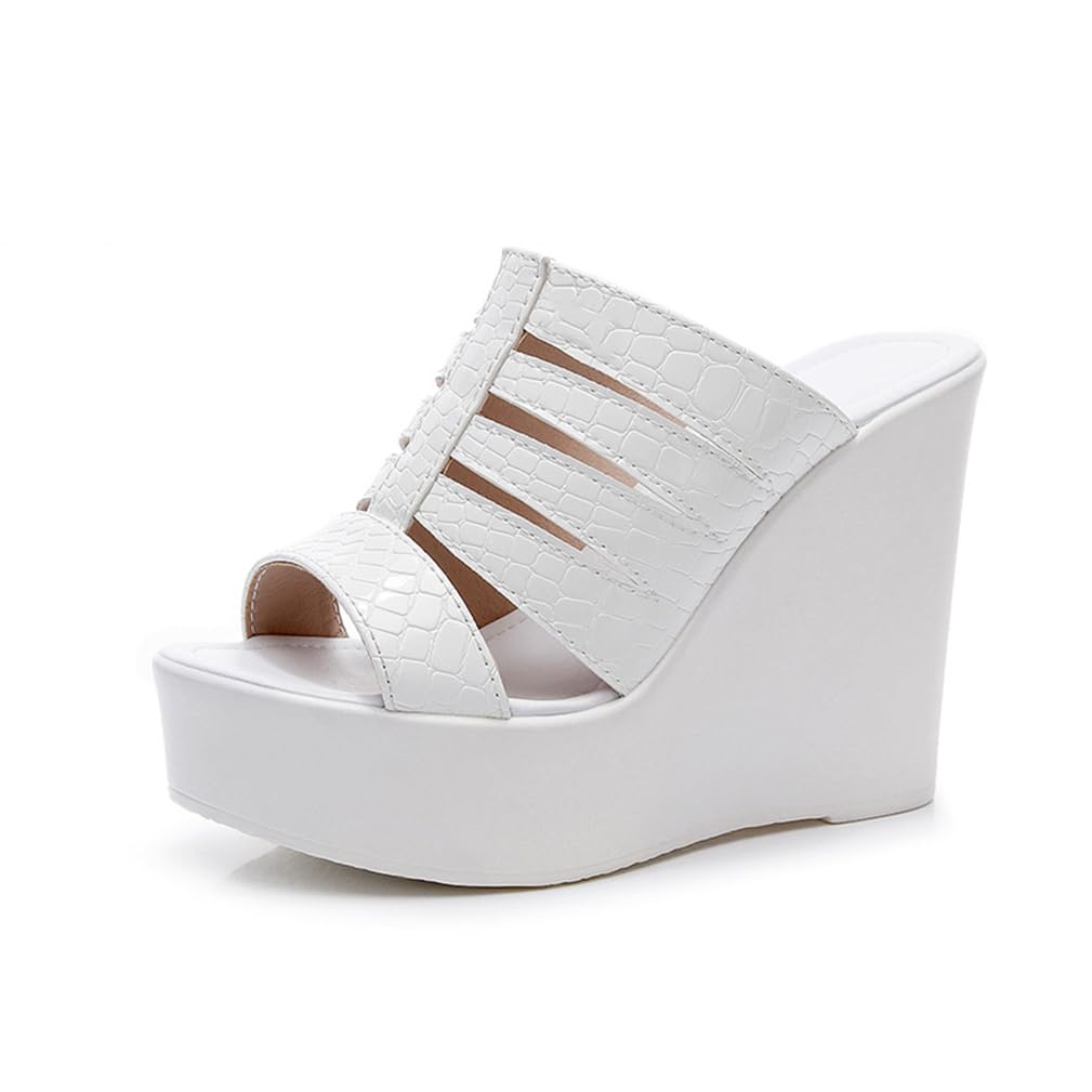 Sandalias con Cuña Mujer Plataforma Mules Metálico Calado Wedges Punta Abierta Tacón Alto Slip-on Zapatos de Fiesta Oro Negro 12cm