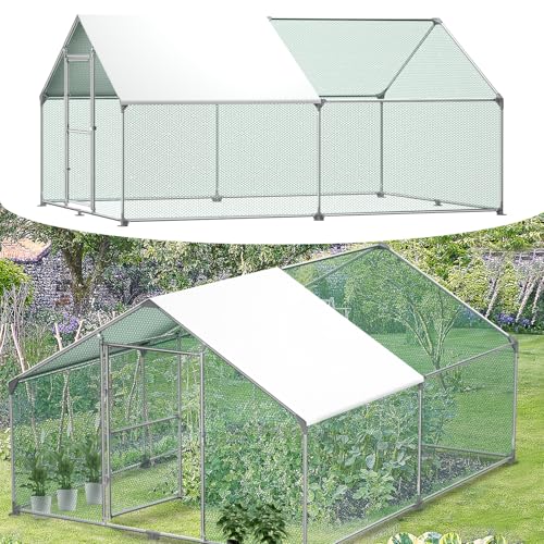 VA-Cerulean Freilaufgehege Hühnerstall Käfig Freilaufgehege Hühner mit Schloss Hühnerhaus Verzinkter Stahl mit PE Schatten Dach Voliere für Hühnerkäfig Kleintiere Vogelkäfig 3x4x2m