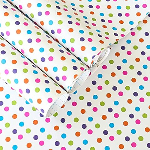 Colorful Dots Contact Paper Peel and Stick Polka Dot Wallpaper 17.7" x 117" Decorative Self Adhesive Polka Contact Paper Countertop Cabinets Sticker Peel and Stick Film for Door Furniture Desk Cover