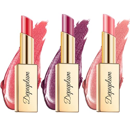 Red Mulberry Pink Lipstick Set for Women Shimmer Tinted Lip Balm Hydrating Moisturizing Lip Gloss Cruelty Free Lip Makeup, DM108/109/114