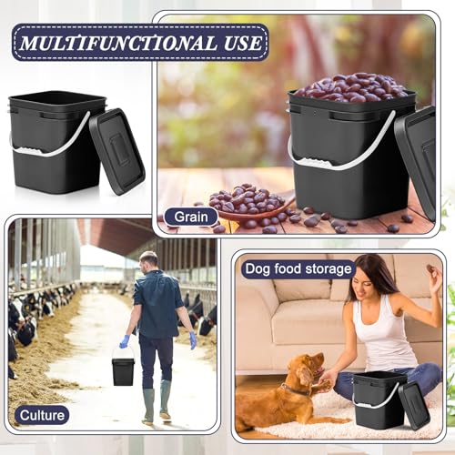 Image of Mumufy 3 Pcs 3.5 Gallon Square Food Grade Bucket with Lid Square Bucket Pail Plastic Handles for Long Term Food Storage, Camping, Fishing, Home Organization Easy Stack and Store (Black)