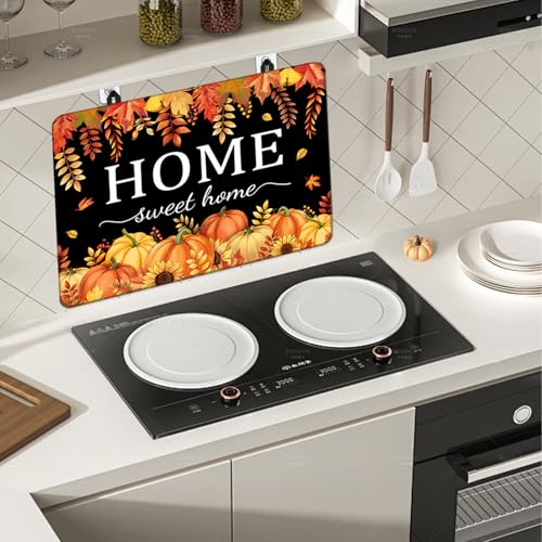 Image of Fall Pumpkin Stove Cover For Electric Stove, 20x28 Glass Stove Top Mat Thanksgiving Heat Resist Electric Gas Range Mat Sweet Home Decor Glass Top Protector Black Kitchen Cooktop Pad