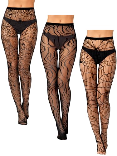 Image of Bencailor Women Fishnet Stocking Tight Legging Stripes Floral Cobweb Tight Stockings Small Hole High Pantyhose Lace
