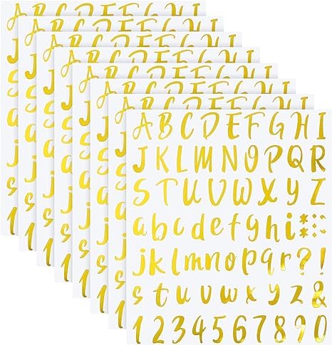 Vercapm 576 Pieces 8 Sheets Graduation Letters Stickers Self Adhesive Vinyl Letter Alphabet Number Stickers Mailbox Numbers Sticker, Decals for Classroom Decor, Sign, Door(Yellow, 1 Inch)
