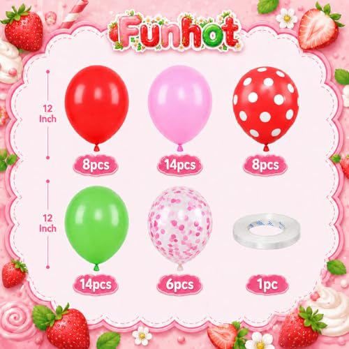 Image of Strawberry Balloons, 50Pcs 12 Inch Red Pink Green Confetti Latex for Party