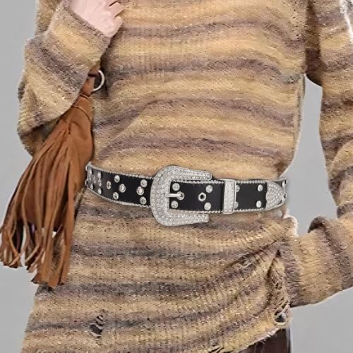 Blingbling Rhinestones Waist Belt Studded Beaded Buckle Costumes Rhinestones Heavy Duty Waistband for Jeans Pants, As the Pic Show, 109*3.8cm4