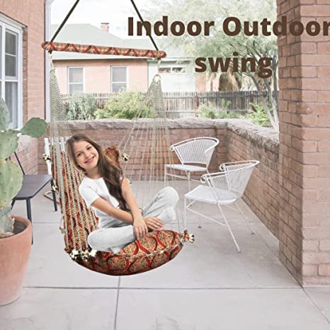 Kkriya Home Decor ® Jumbo Cotton Swing/Jhula for Home | Balcony | Kids | Room |Indoor | Outdoor with Weight Capacity 150Kg(Multi) (Multi)