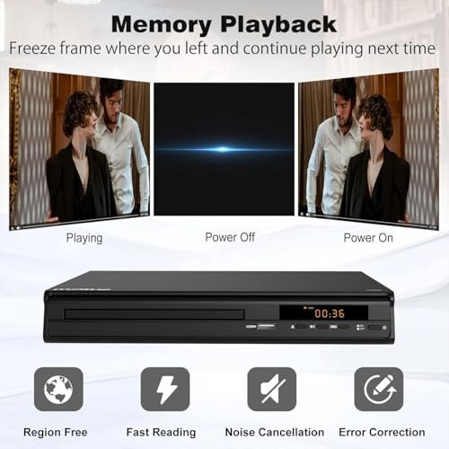 Maite DVD-Player, Multi-Region DVD-Player für TV, HDMI AV-Anschluss/USB-Eingang/Mikrofon-Eingang, Unterstützung NTSC/PAL-System, Fernbedienung, HD DVD-Player mit Allen Regionen – Bild 4