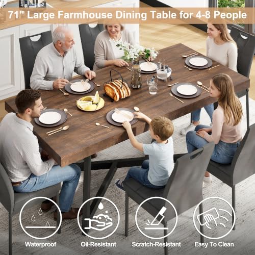Image of 71 inch Farmhouse Dining Table for 4-8 People,Industrial Kitchen Table,Brown