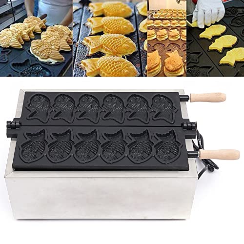 CNCEST 6 Pcs Fish Type Waffle Machine,Non Stick Japanese Taiyaki Making Machine 110V Electric Corn Dog Waffle Maker Hot Dog Muffin Machine for Commercial Home Use