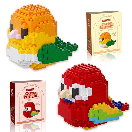 YUPDFGB Papagei Mikro Bausteine Kit Vogel Thema Blöcke Set, 2PCS Tier-Baumodellbausätze, Kreative Dekor für Zuhause oder Büro, Geschenk ab 6 Jahre für Jungen und Mädchen