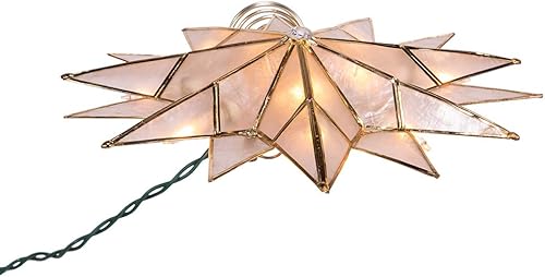 Miniatura 5 de Kurt S Adler UL3141 - Estrella Capiz de doble punta chapada en latón de 984 pulgadas con decoración central de árbol de gemas