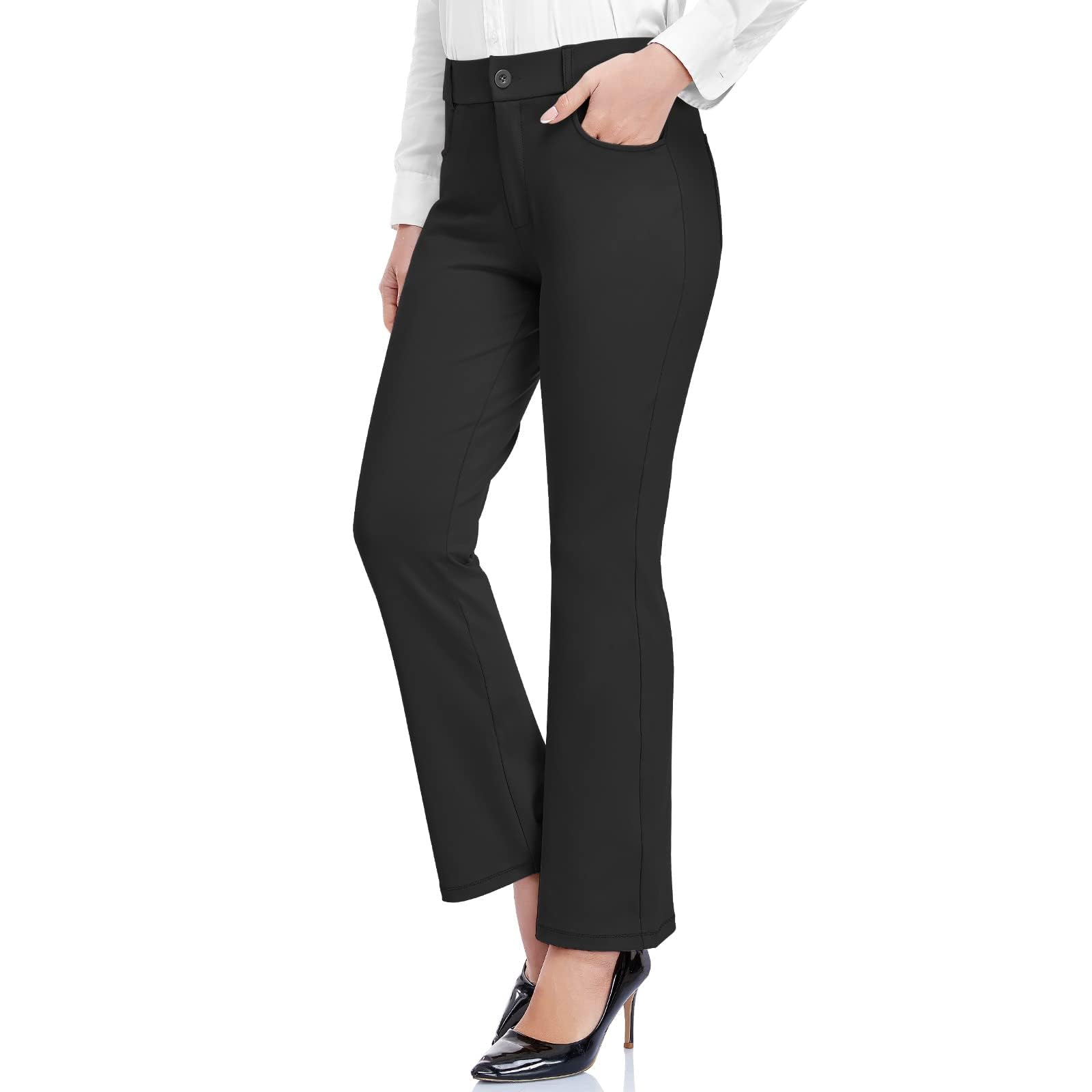 fraulein Women's Formal Office Work Pant Bootcut Straight Leg Trousers with Loops Zip Fly Button Closure and Four Functional Pockets-picture-31