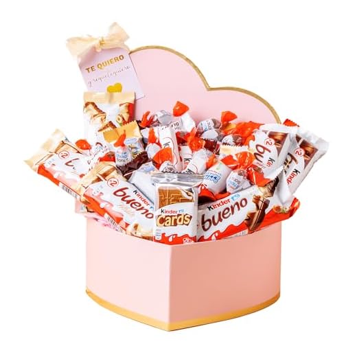 Onza Caja Chocolates para regalar. Corazón de chocolatinas Kinder Bueno Chocolate y Blanco, Schokobons, Happy Hippo, Kinder Mini, Cards. Regalo de San Valentín Original, Regalos Pareja, Cumpleaños.