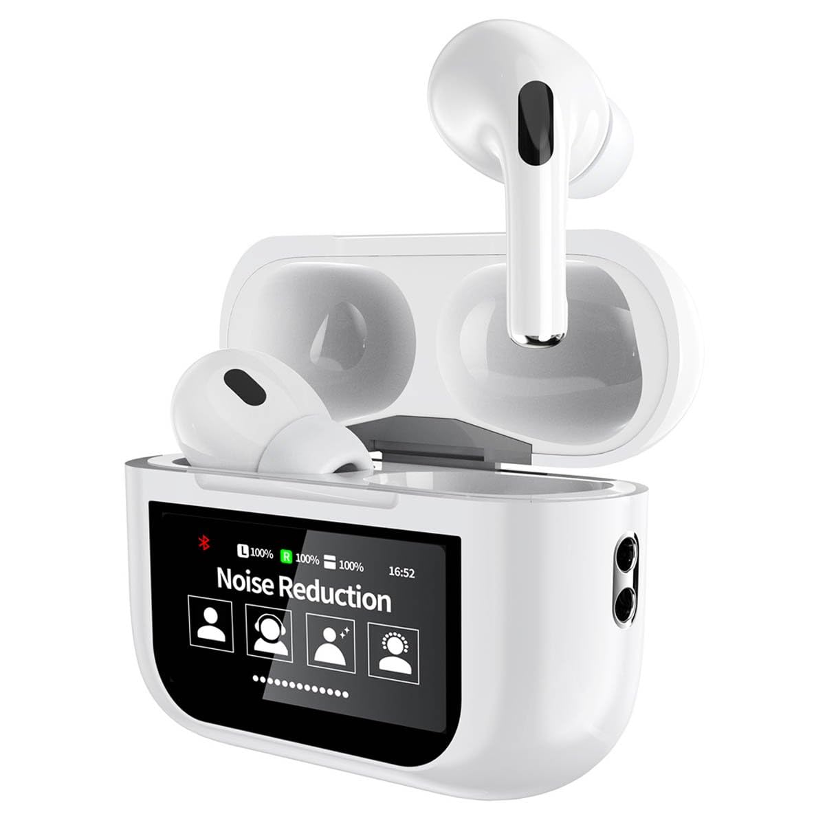 OM Screen TWS, ANC (32Db), Smart Touch Display True Wireless Buds, Type-C Fast Charging, Bv5.4, Find My in Ear Earbuds, 4 Mics Enc for Clear Calling, Transparency Mode, Eq Mode (White)