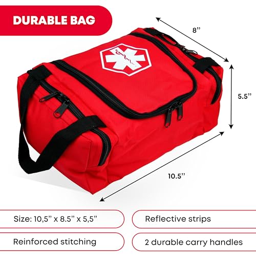 Image of Ever Ready First Aid EMS First Responder Fully Stocked Trauma First Aid Kit - Red