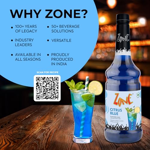 Image of Zone Citrus Blue Flavoured Syrup 1000ml | Refreshing Lemon Citrus Blend with Subtle Orange Notes | Perfect for Mocktails, Lemonades, Iced Teas & More | Ideal for Cafe, Restaurant & Home Use
