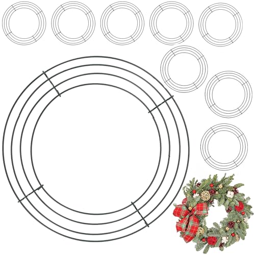 ZEONHAK 20 Pack 10 Inch Wire Frames, Round Metal Wreath Form, Metal Wire Wire Wreath Frame for Craft DIY Wedding,Home Party Garden Floral Decor, Dark Green