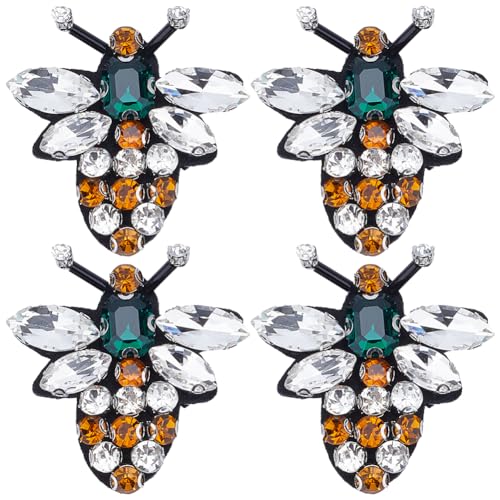 GORGECRAFT 4Pcs Bee Beaded Rhinestone Embroidery Patches Insect Applique Crystal Brooch Sew On Patch for Jeans Jackets Clothing Scrapbooking Handbag Shoes Diy Decorative Patches