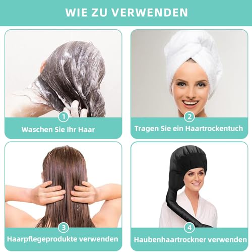 Foto von COANSEN Trockenhauben für Haare,Haartrockner mit Gummiband für Haarstyling, Tiefenpflege und Trocknen (Shwarz)