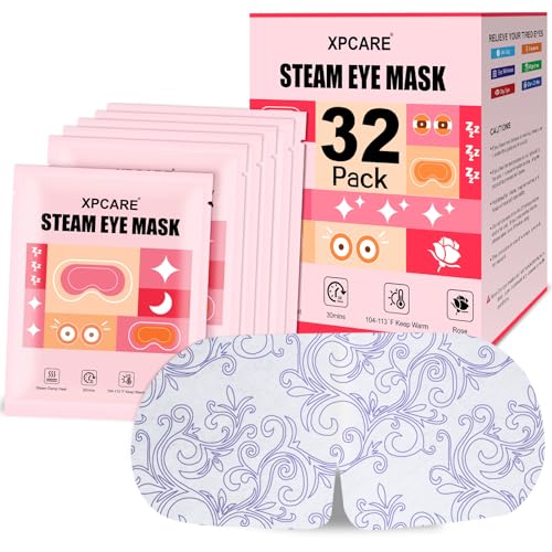 XPCARE 32 Pack Steam Eye Masks for Dry Eyes, SPA Warm Sleep Eye Mask, Disposable Heated Eye Mask for Dark Circles, Puffy Eyes, Relief Stress Eye Fatigue(Rose)