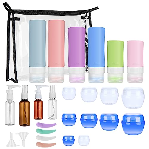 26 Pcs Travel Bottles Set for Toiletries, Silicone Travel Bottles with Clear Toiletry Bag, TSA Approved Squeezable Silicone Travel Accessories for Shampoo Conditioner Lotion Body Wash