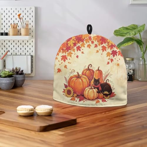 Image of Autumn Pumpkins Cat Cotton Tea Cozy Insulated Kettle Cover Kitchen Home Dining Teapots Suit Outdoor Dunch Thanksgiving Party House Decor