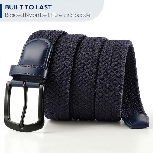Image of SUOSDEY Men Stretch Braided Belt, Elastic Belt for Jeans Pants Casual Golf Belt 1 3 /8 inch