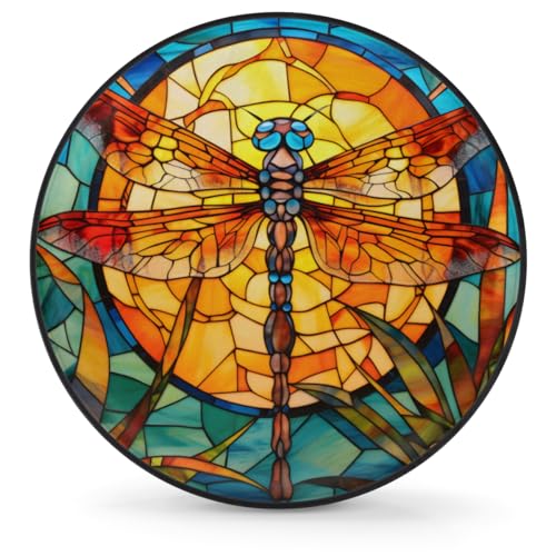 Image of Spare Tire Cover Glass Dragonfly Wheel Covers Protectors Waterproof Dust-Proof Universal Fit Trailer, RV, SUV and Many Vehicle 15 inch