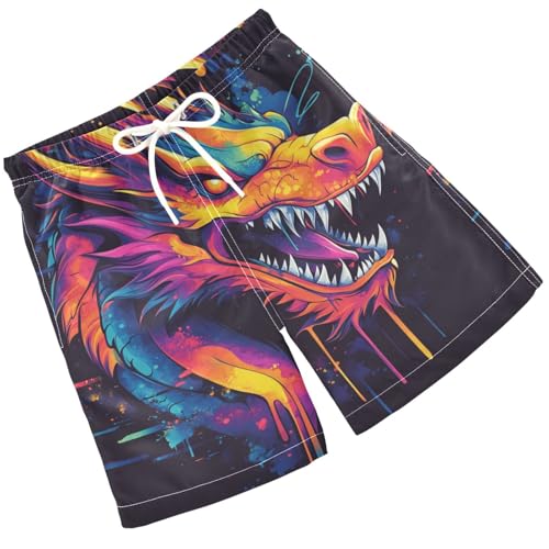 Pigsaly Boys' Swim Board Shorts Angry Dragon Painted Boy's Swim Trunks Kids Swimwear M